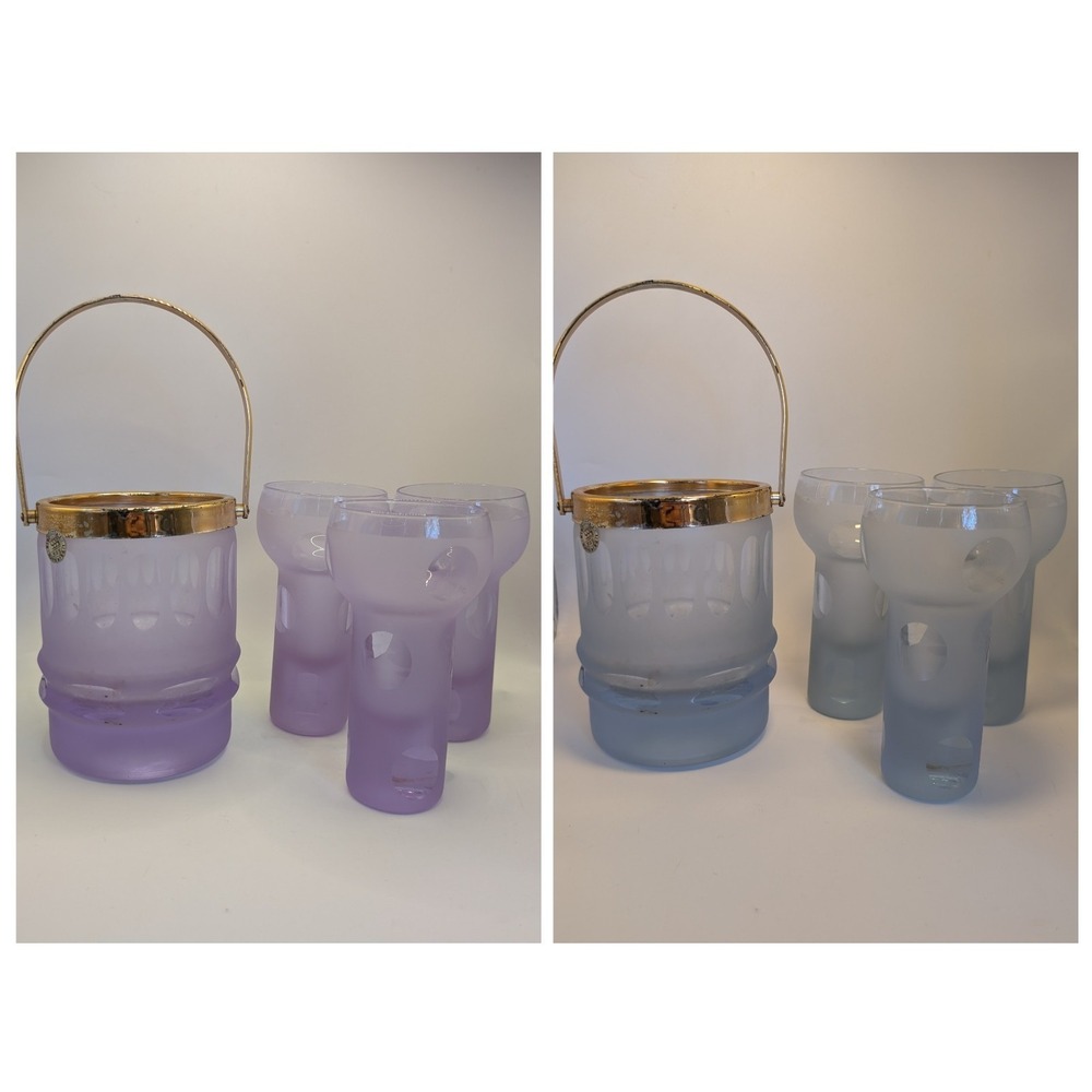 BlelKristall Vav Handarbeit Neodymium Ice bucket & 3 Cocktail Glasses Wisteria